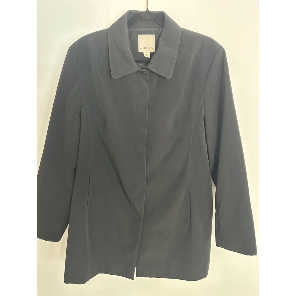 Anne Klein 2 Black Trench Coat Jacket Womens Large Snap Front Minimalist Lined